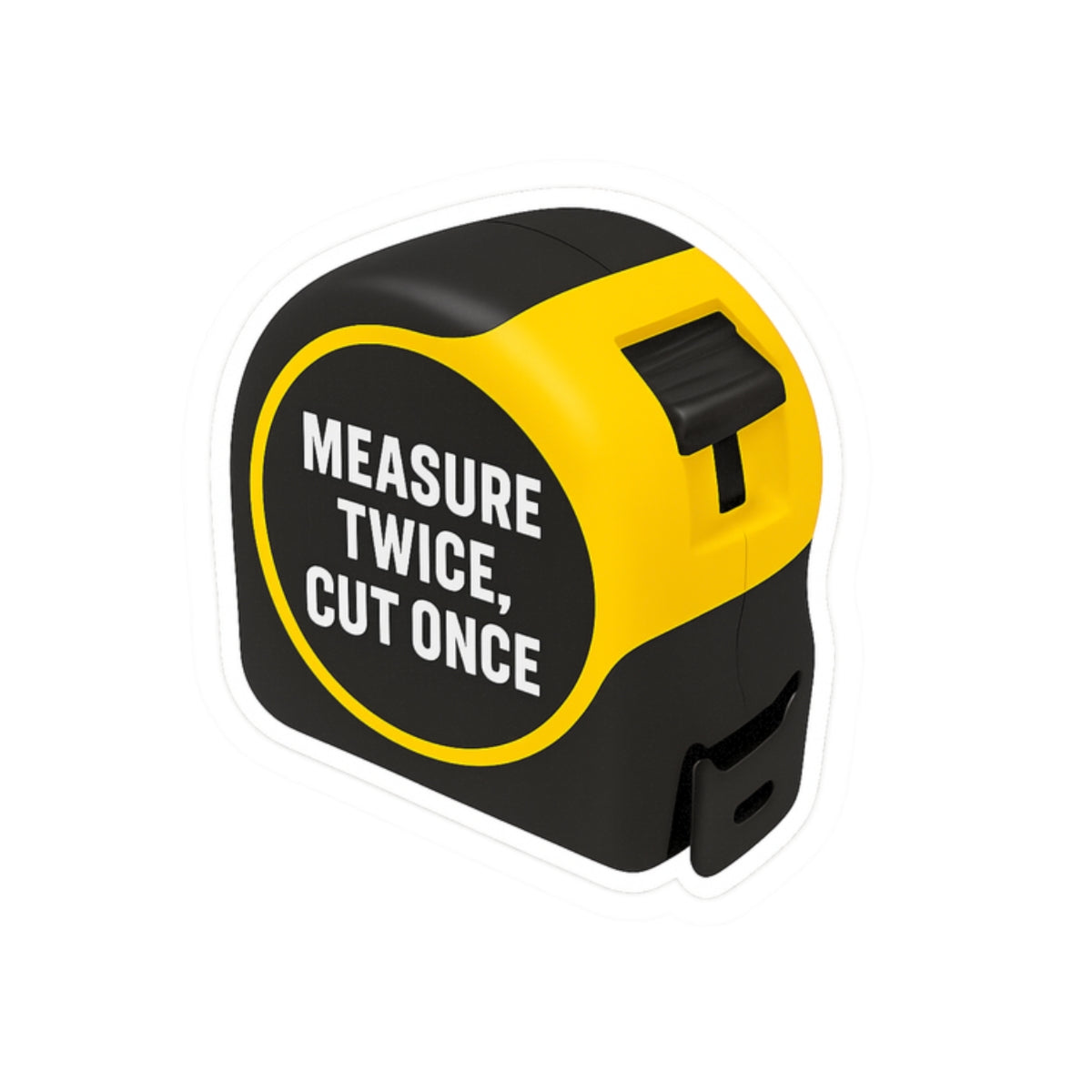 “Measure Twice, Cut Once” measuring tape kiss-cut sticker