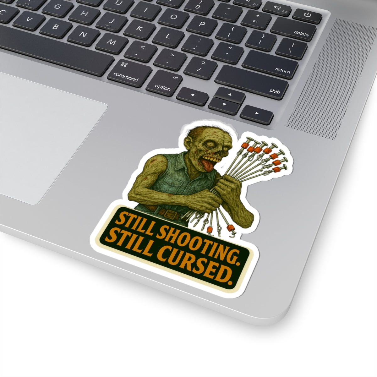Still shooting. Still cursed. - Zombie Ceiling wire shooter Sticker