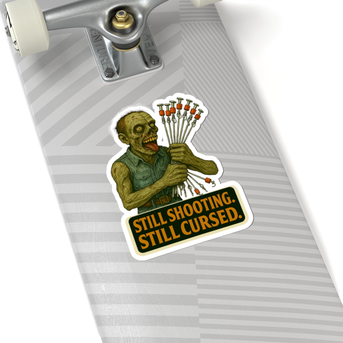 Still shooting. Still cursed. - Zombie Ceiling wire shooter Sticker