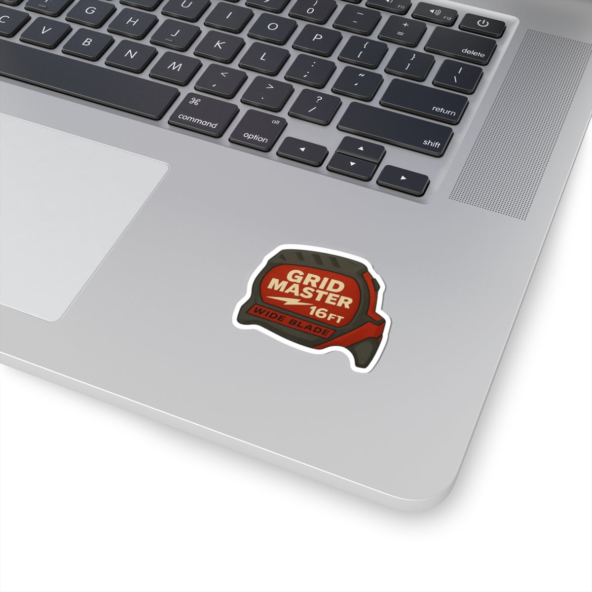 “Grid Master” red measuring tape kiss-cut sticker