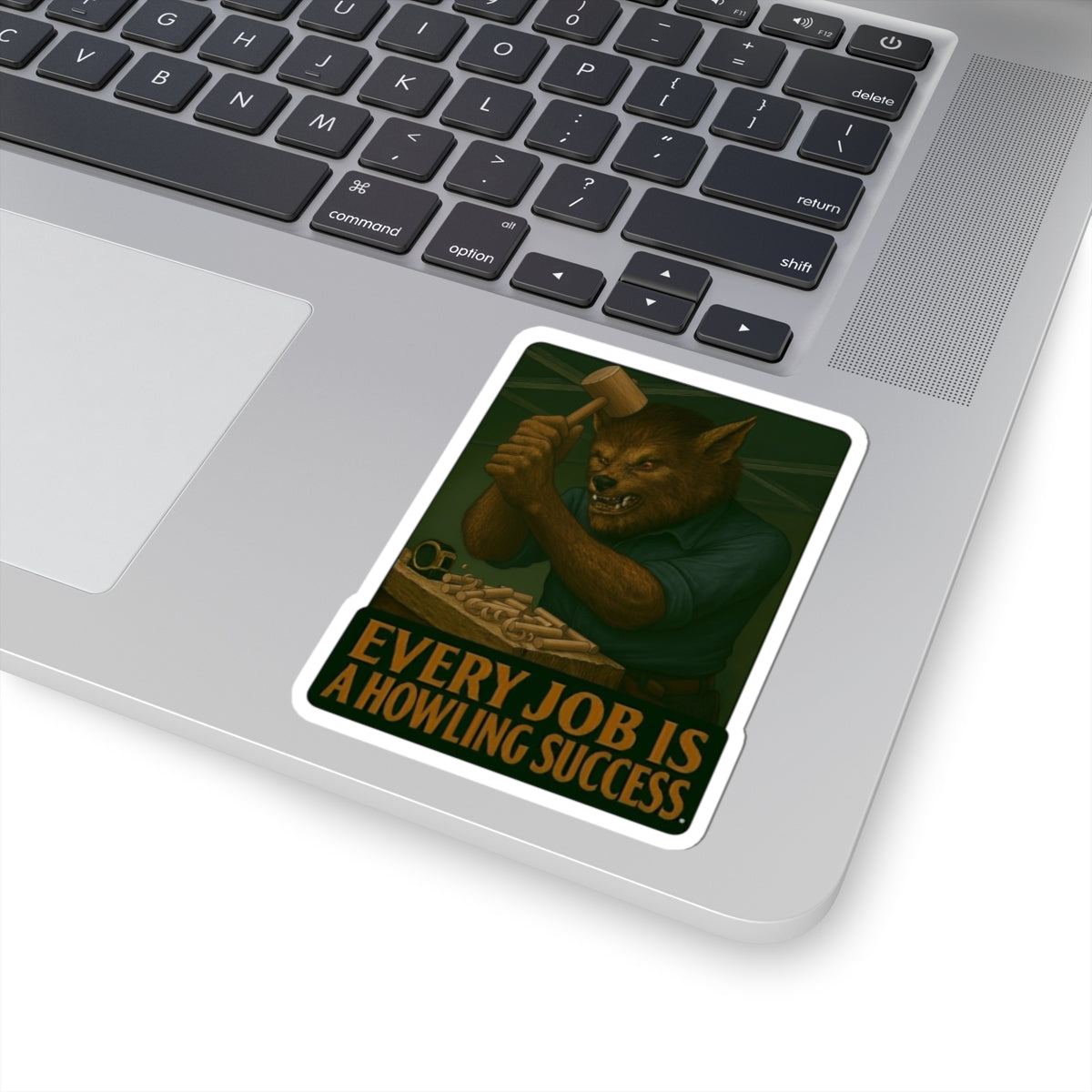 Werewolf carpenter using wood mallet sticker