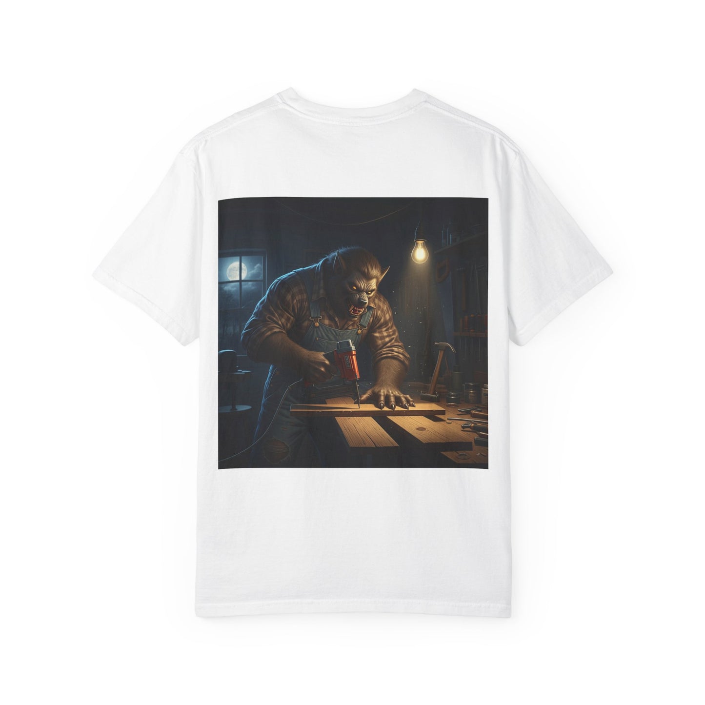 Big werewolf carpenter with a nail gun. Pissed at his work. Horror inspired - Shirt