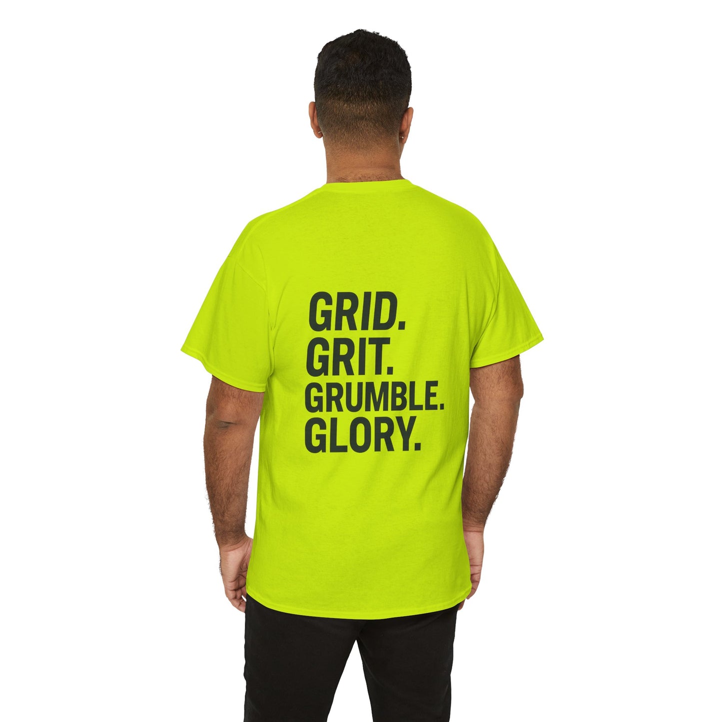 “Grid. Grit. Grumble. Glory.” Safety Colors Tee