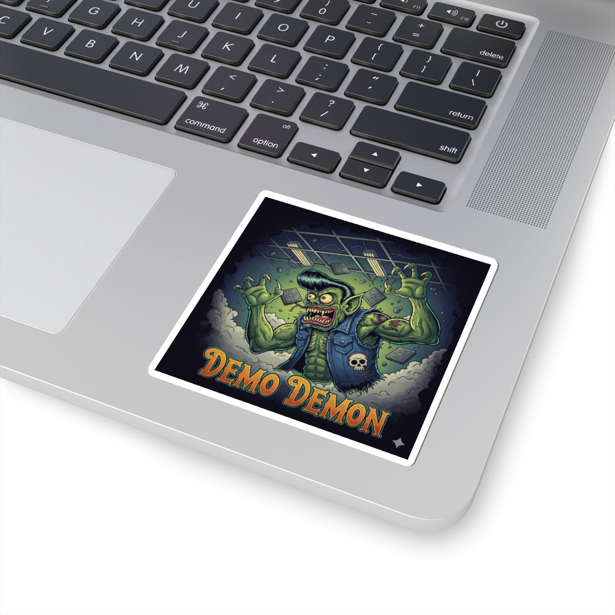“Demo Demon” kiss-cut sticker. Rockabilly. Rat Fink design