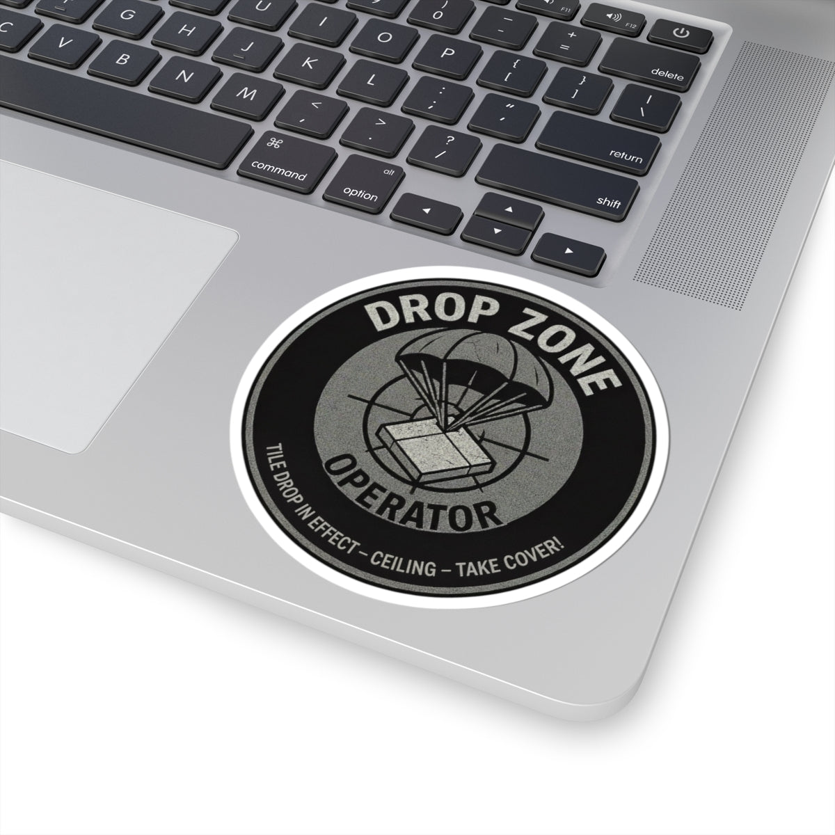 “Drop Zone Operator” version 2, take cover! kiss-cut sticker, military inspired