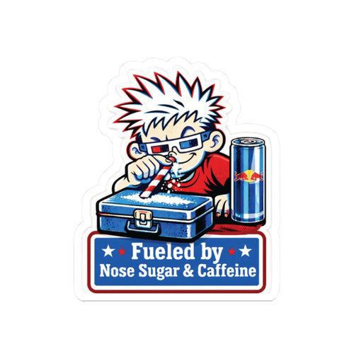 "Fueled by Nose Sugar & Caffeine" Retro Sticker