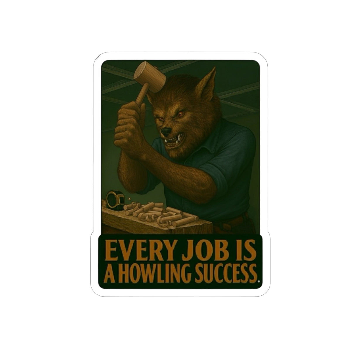 Werewolf carpenter using wood mallet sticker
