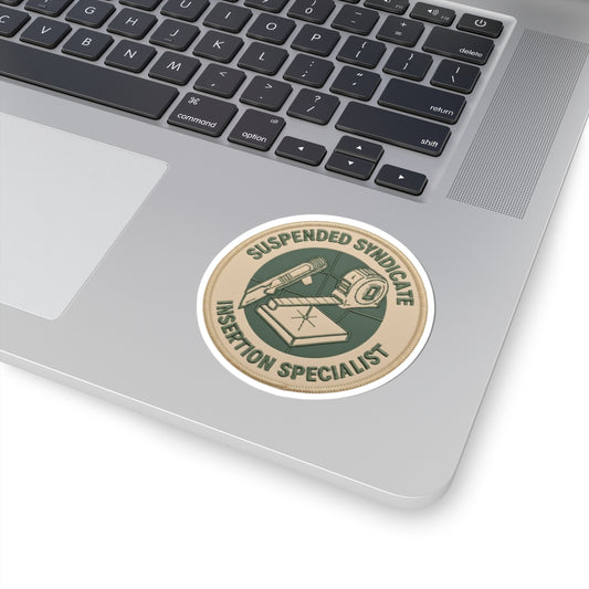 “Suspended Syndicate. Insertion Specialist” (light pvc patch version) kiss-cut sticker
