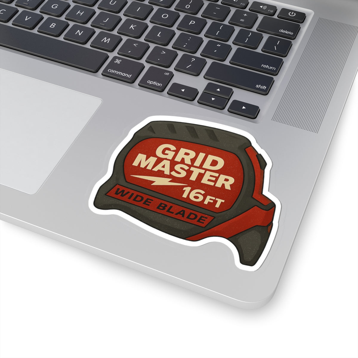 “Grid Master” red measuring tape kiss-cut sticker