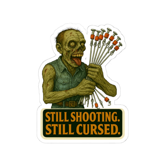Still shooting. Still cursed. - Zombie Ceiling wire shooter Sticker