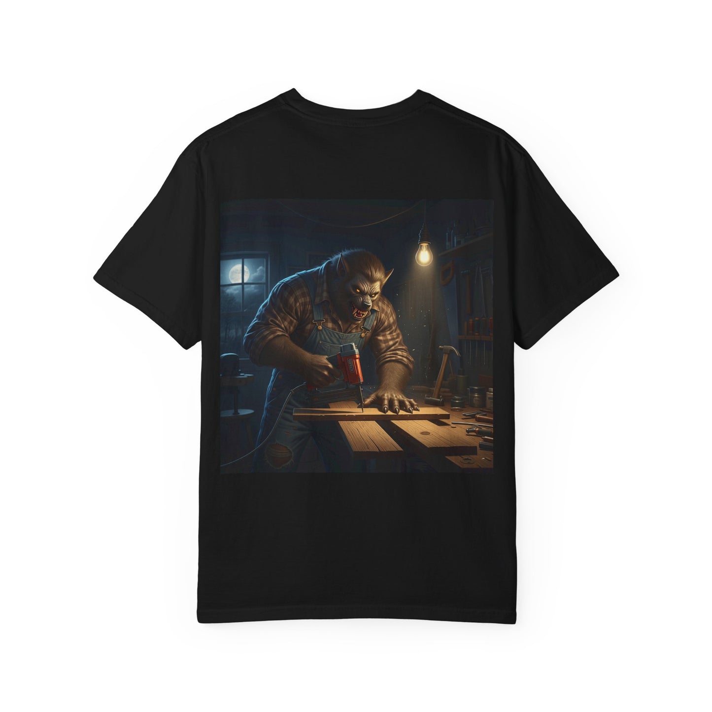 Big werewolf carpenter with a nail gun. Pissed at his work. Horror inspired - Shirt