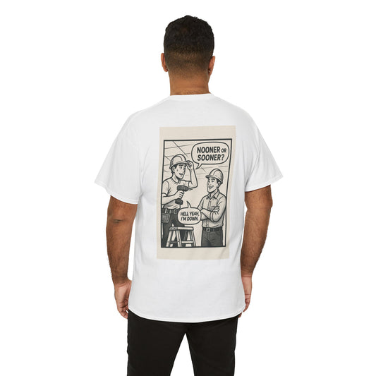 “Nooner or sooner? Hell yeah, I’m down” shirt - comic panel style