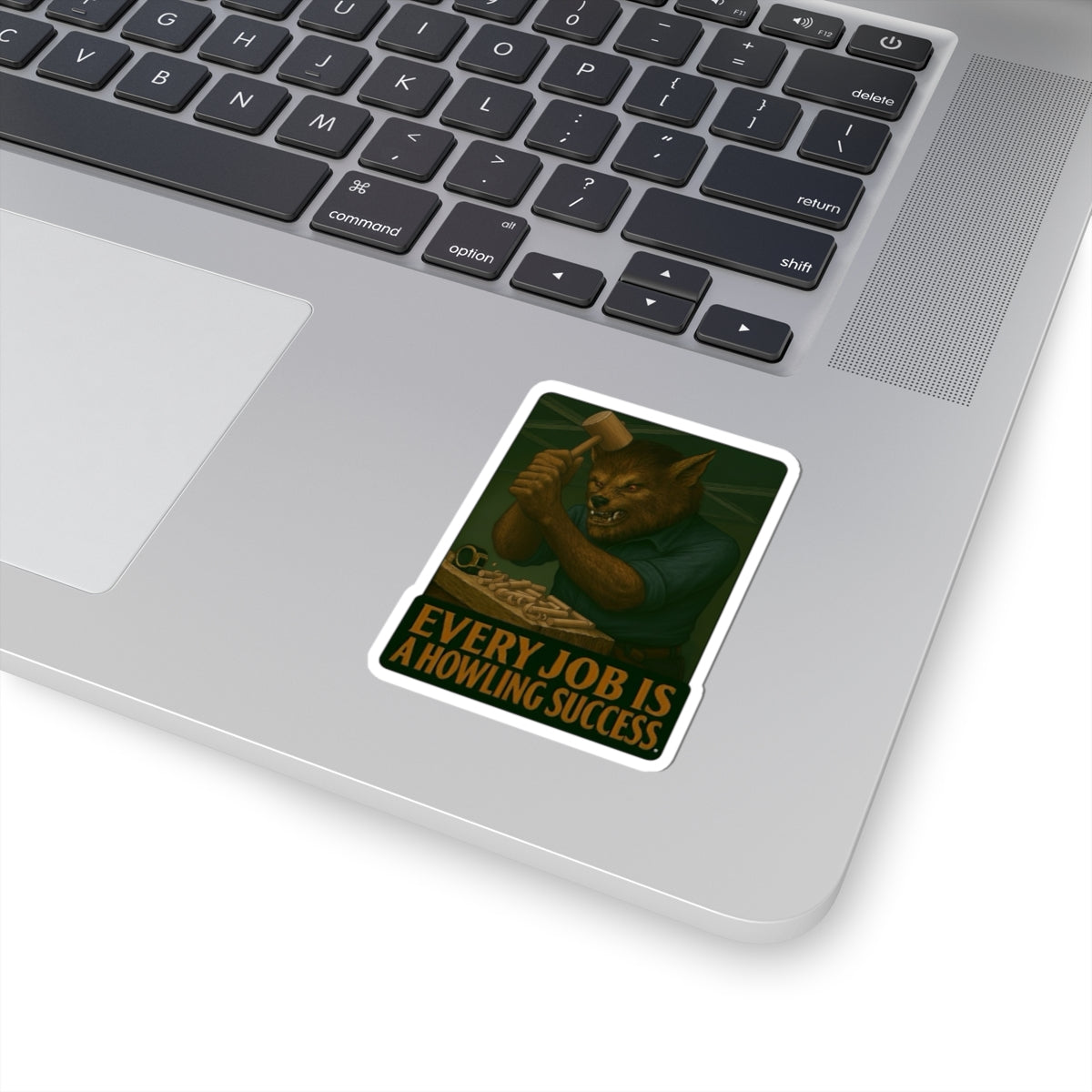 Werewolf carpenter using wood mallet sticker