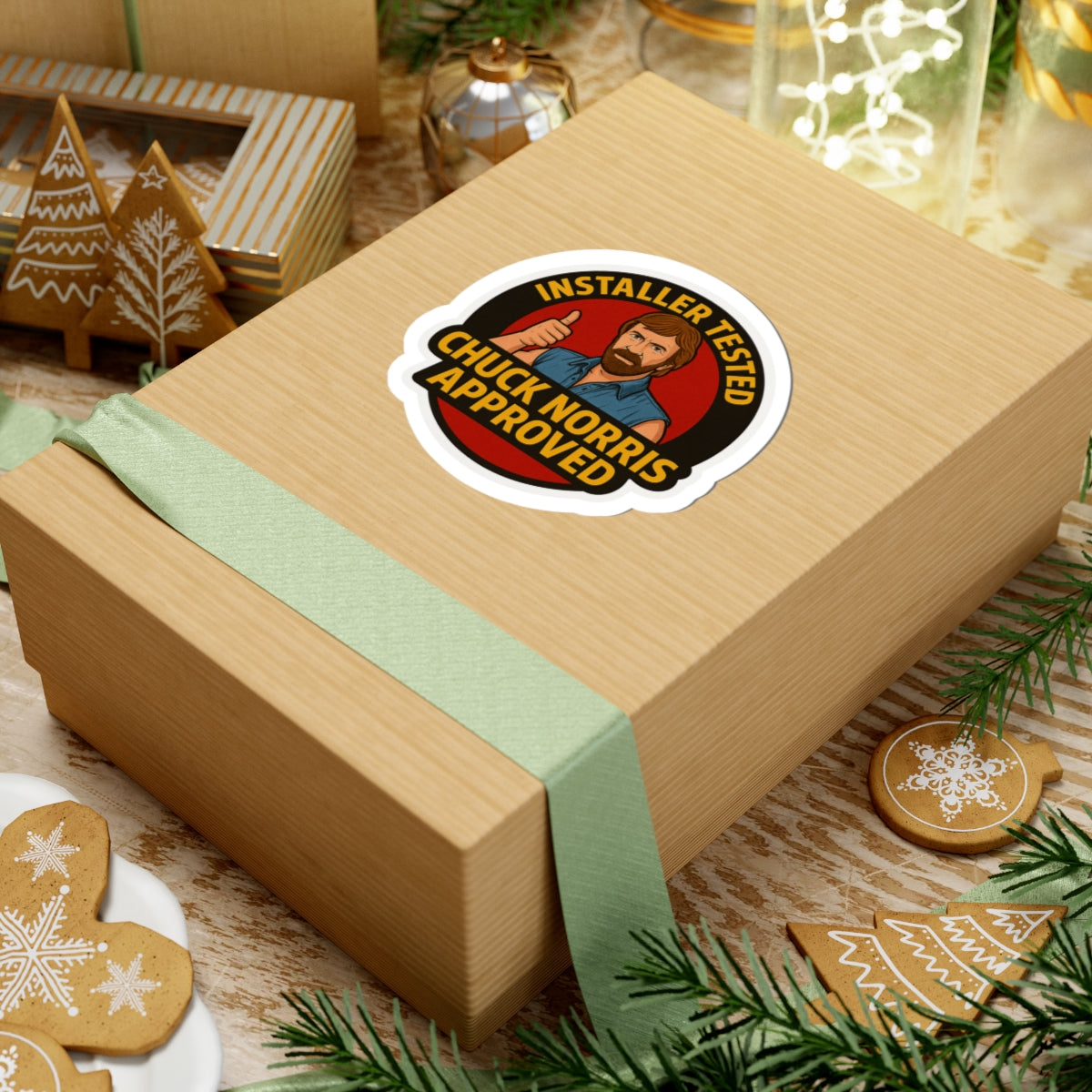 “Installer Tested. Chuck Norris Approved” with thumbs up approval - Sticker