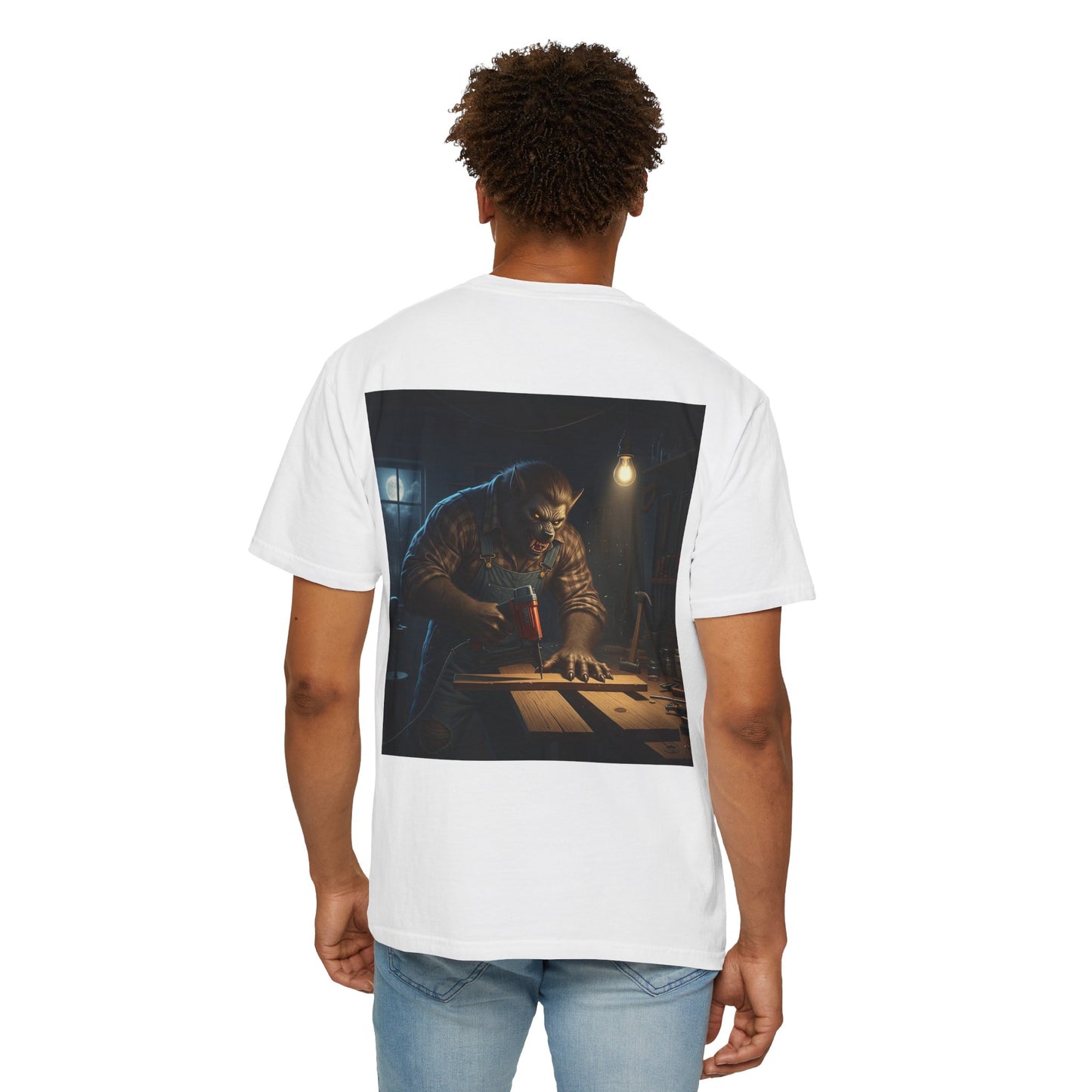 Big werewolf carpenter with a nail gun. Pissed at his work. Horror inspired - Shirt