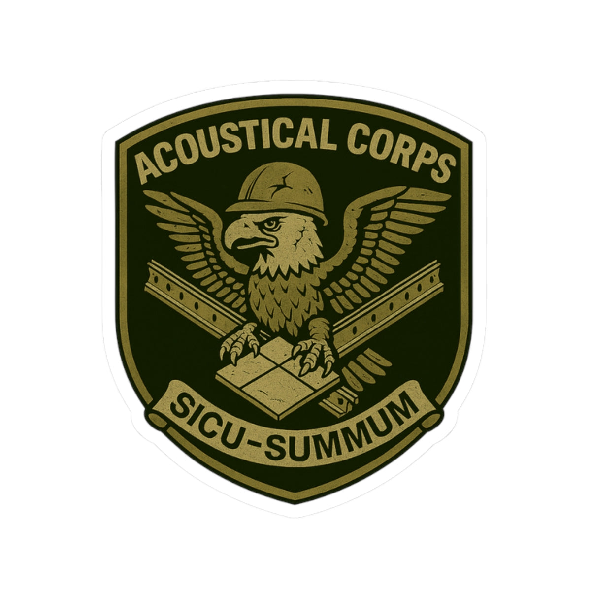 “Acoustical Corps” with Eagle, tbar and tile. Military patch inspired kiss-cut sticker