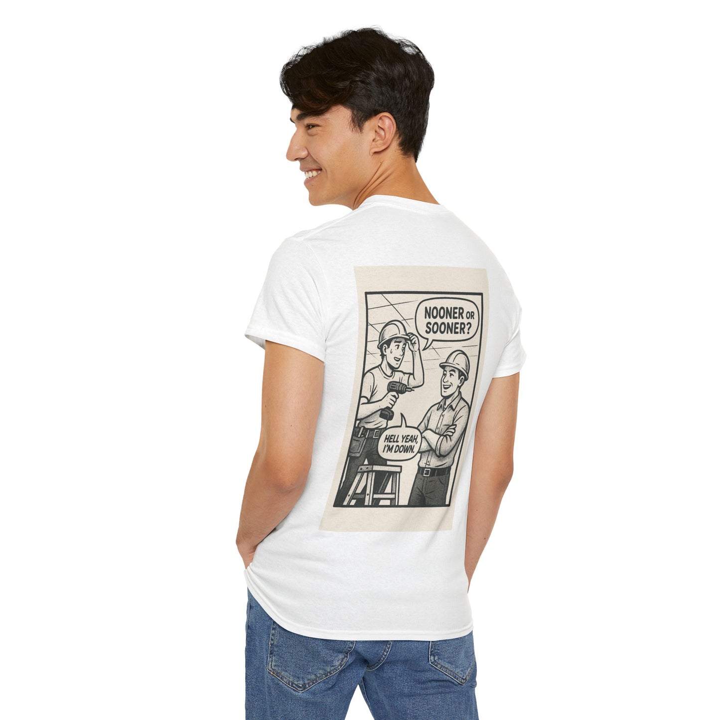 “Nooner or sooner? Hell yeah, I’m down” shirt - comic panel style