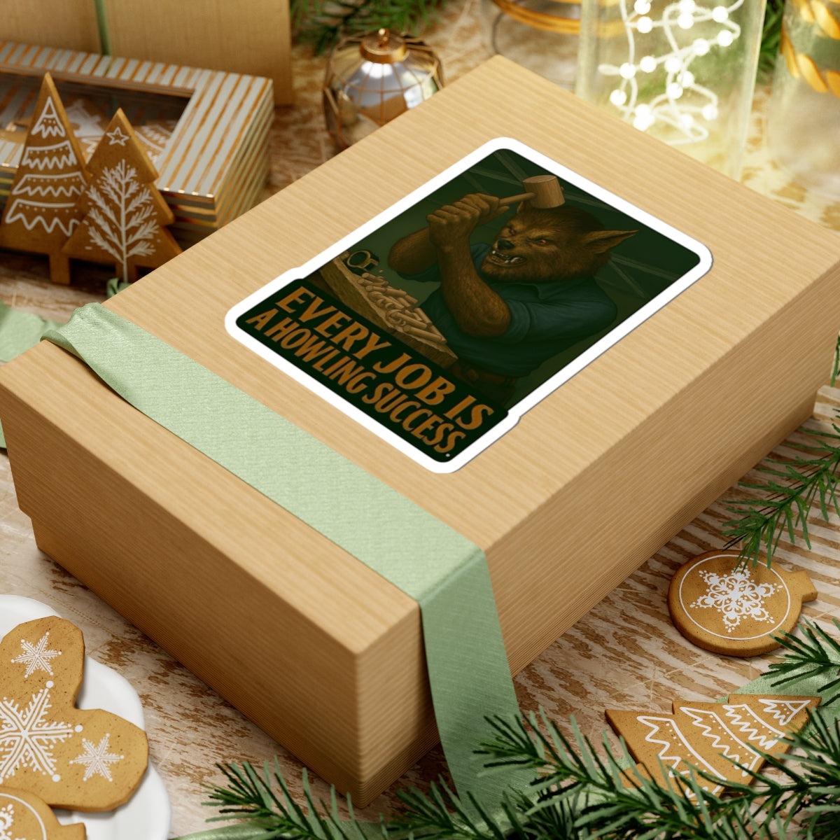 Werewolf carpenter using wood mallet sticker