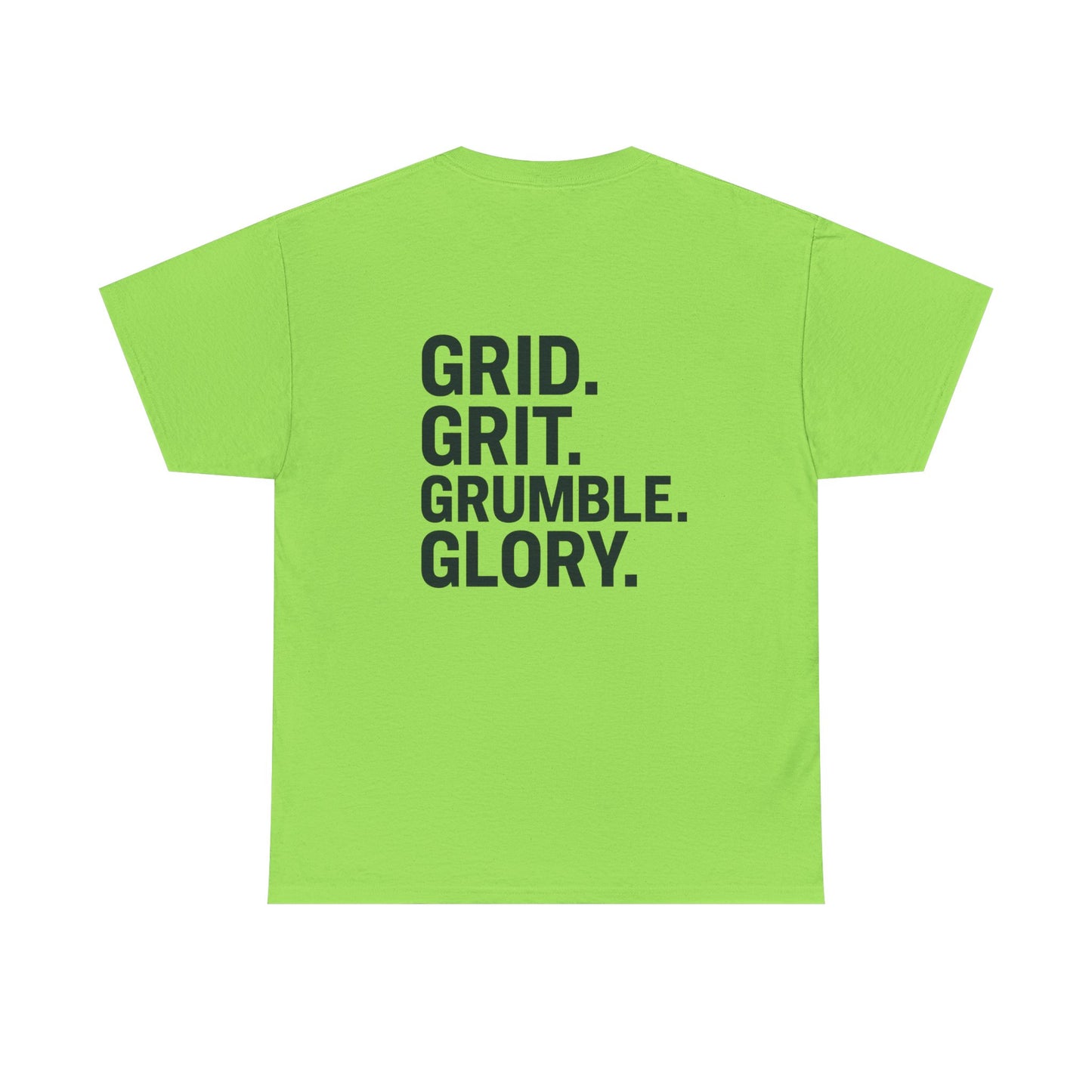 “Grid. Grit. Grumble. Glory.” Safety Colors Tee