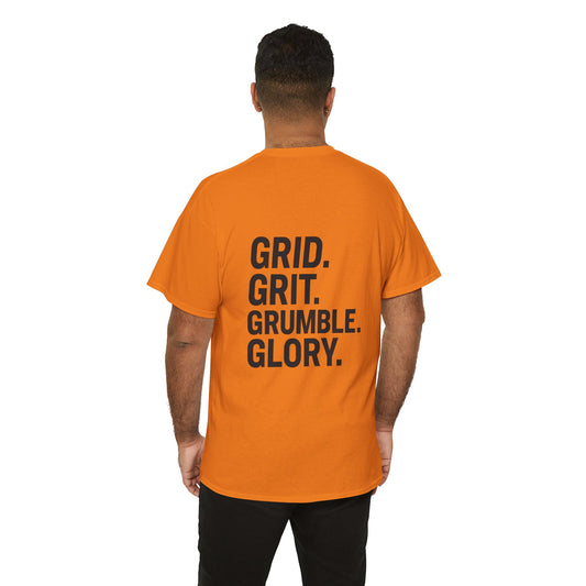 “Grid. Grit. Grumble. Glory.” Safety Colors Tee