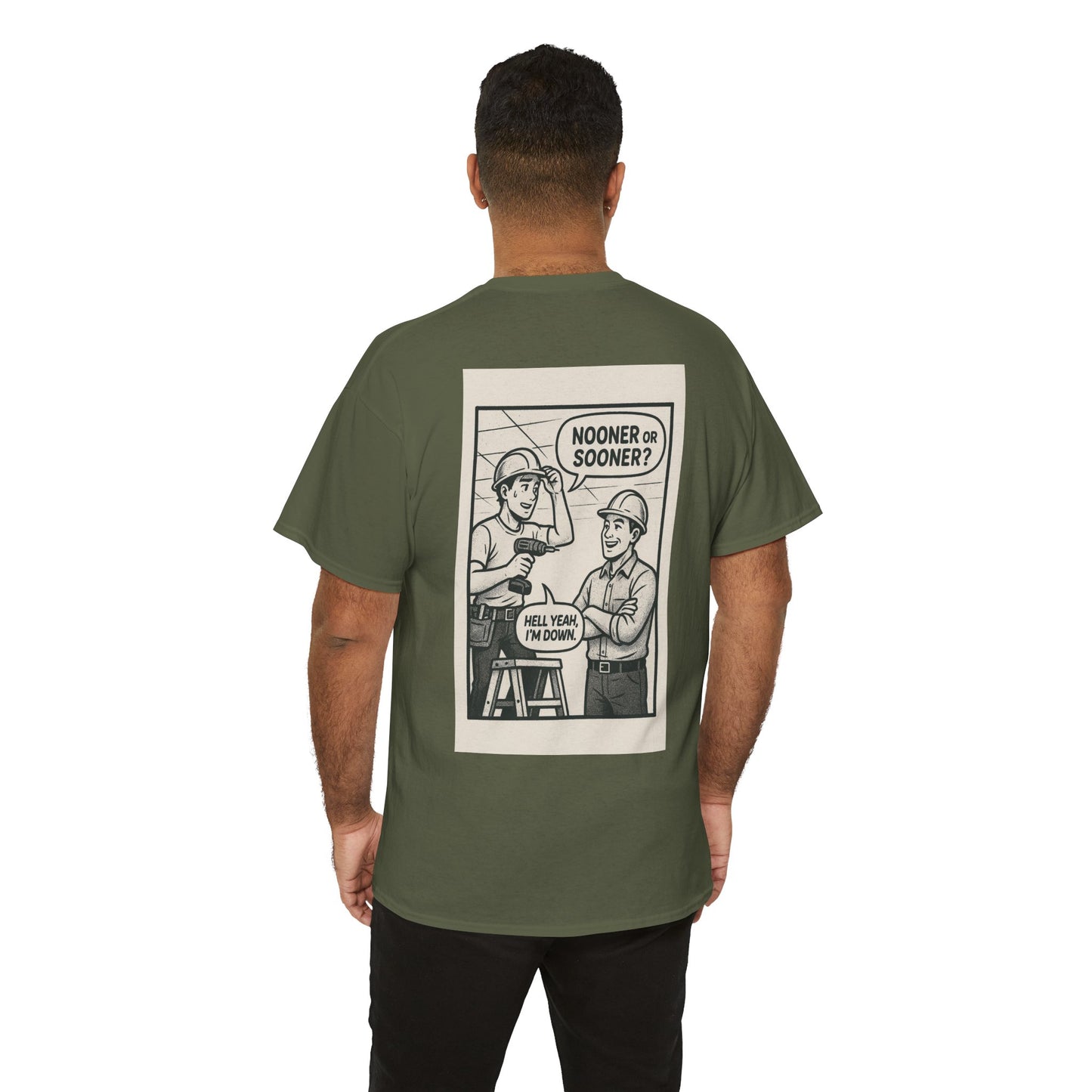 “Nooner or sooner? Hell yeah, I’m down” shirt - comic panel style