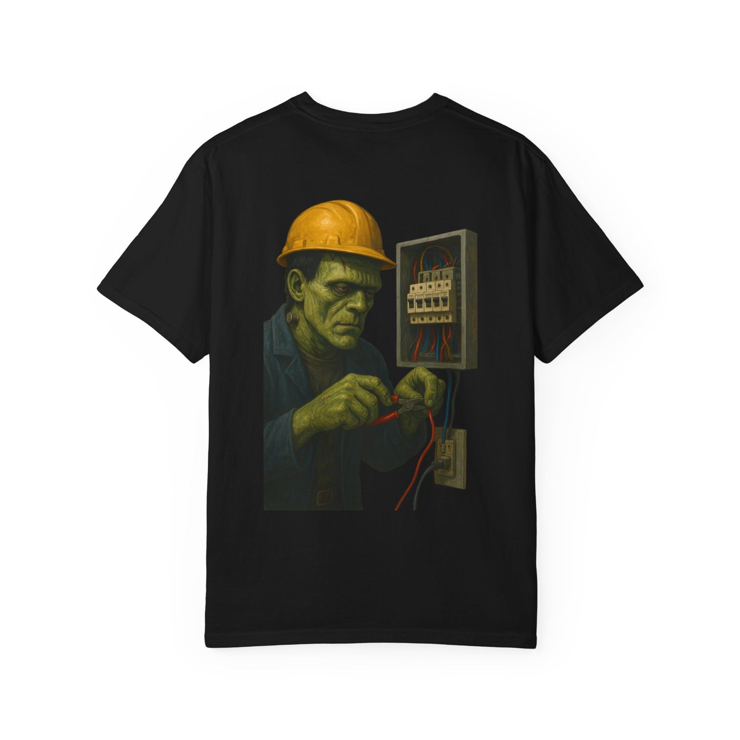 Frankenstein the electrician is busy at work. - shirt