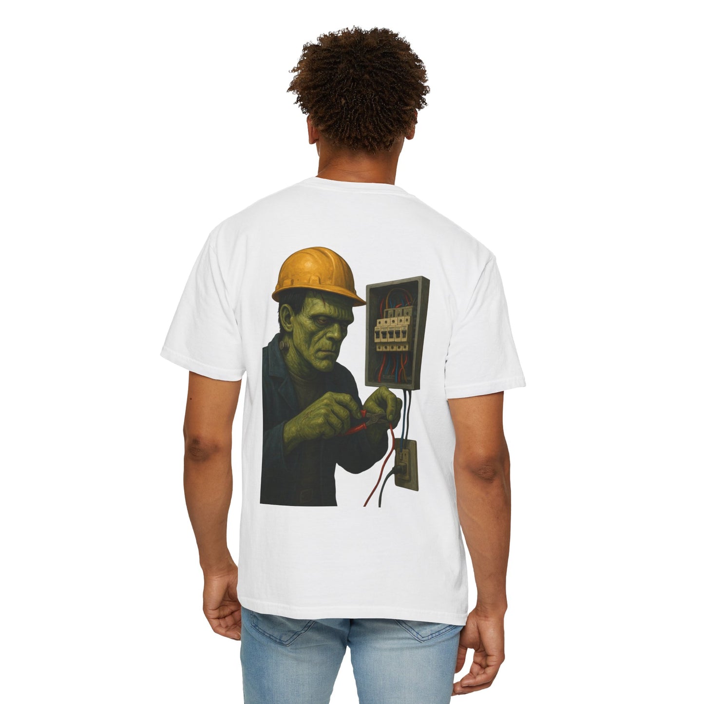 Frankenstein the electrician is busy at work. - shirt