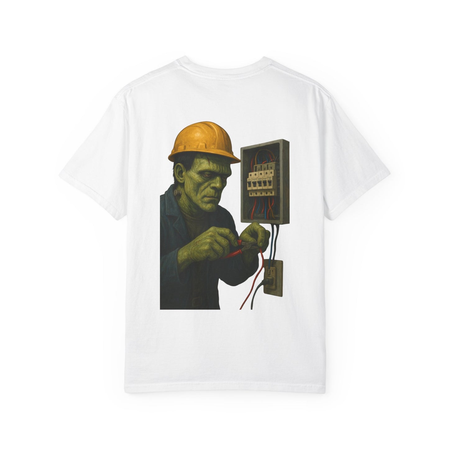 Frankenstein the electrician is busy at work. - shirt