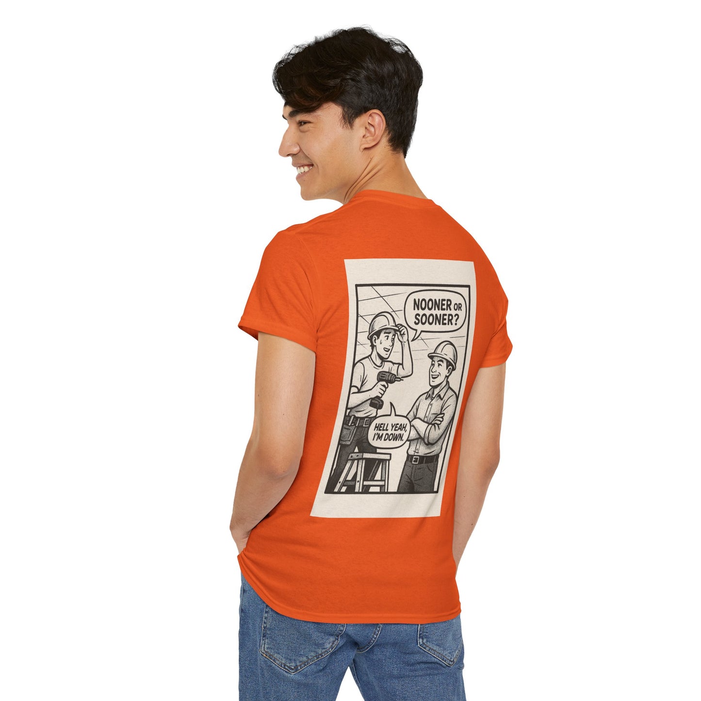 “Nooner or sooner? Hell yeah, I’m down” shirt - comic panel style
