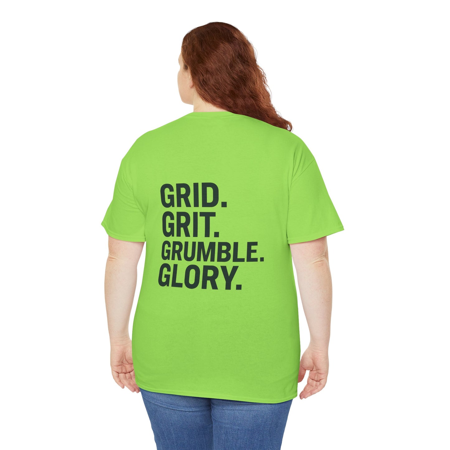 “Grid. Grit. Grumble. Glory.” Safety Colors Tee