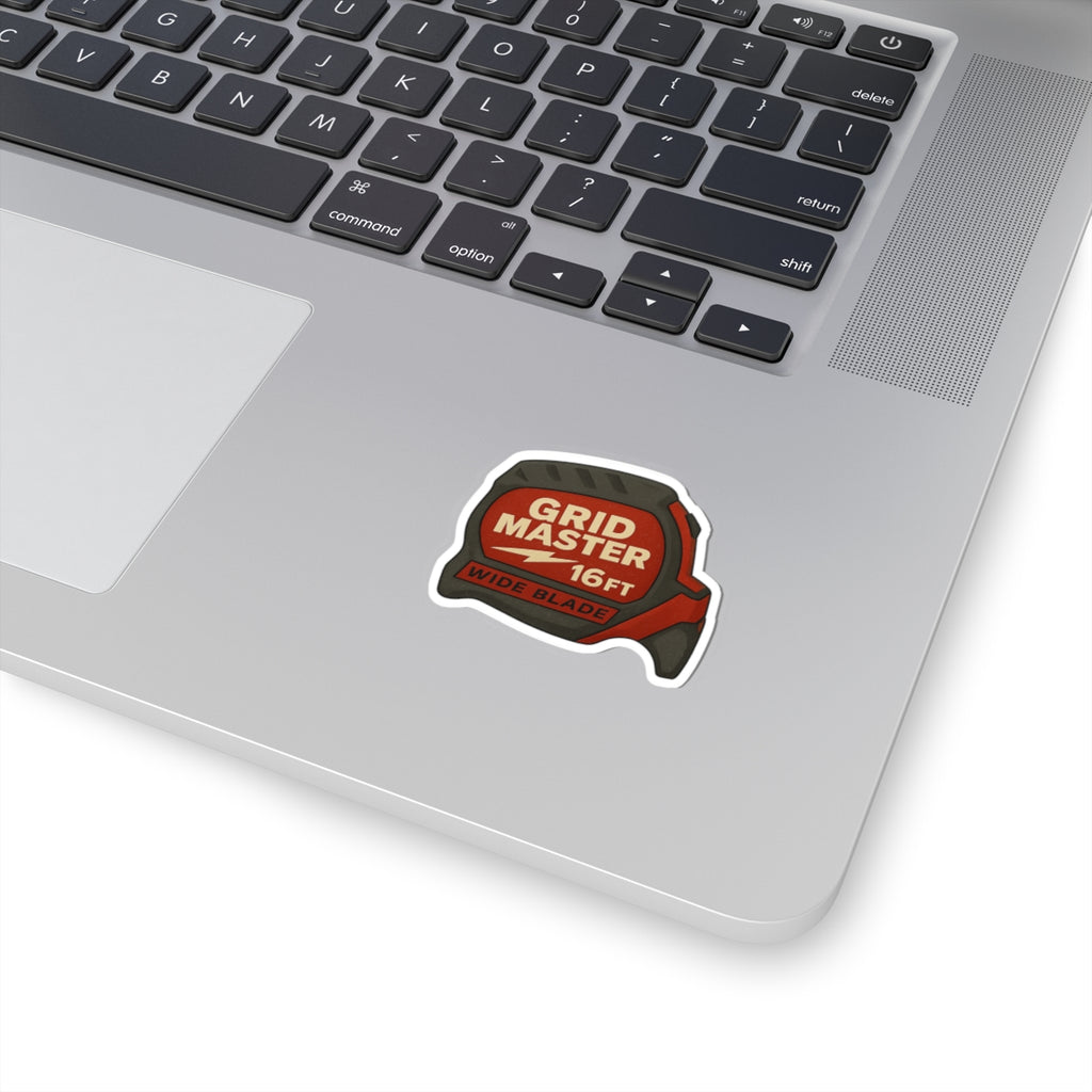 “Grid Master” red measuring tape kiss-cut sticker