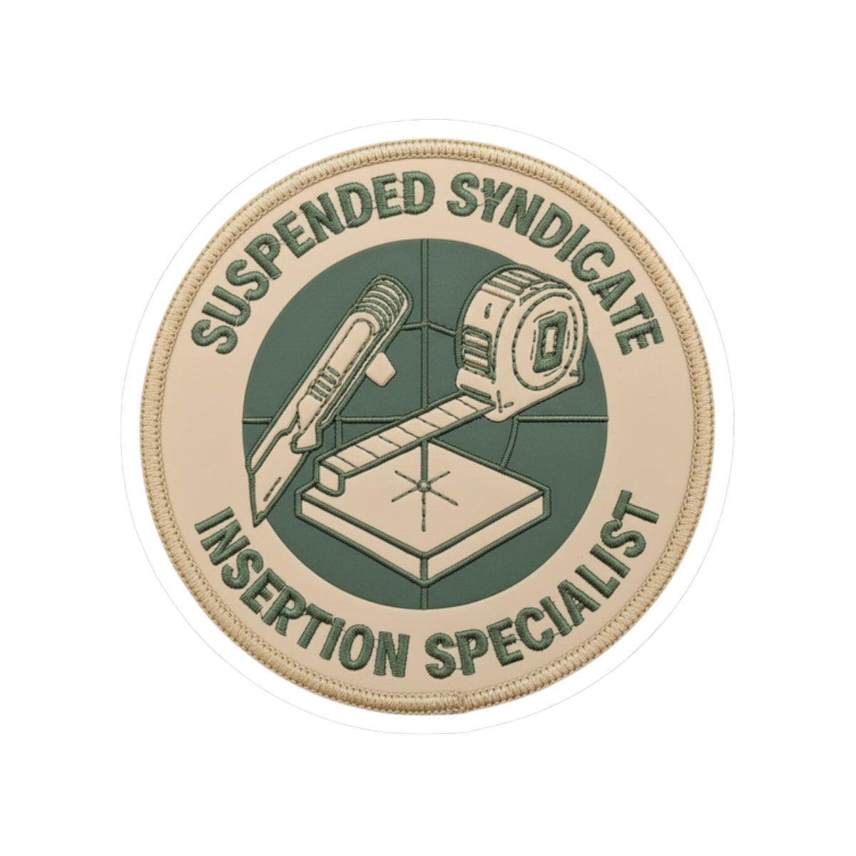 “Suspended Syndicate. Insertion Specialist” (light pvc patch version) kiss-cut sticker