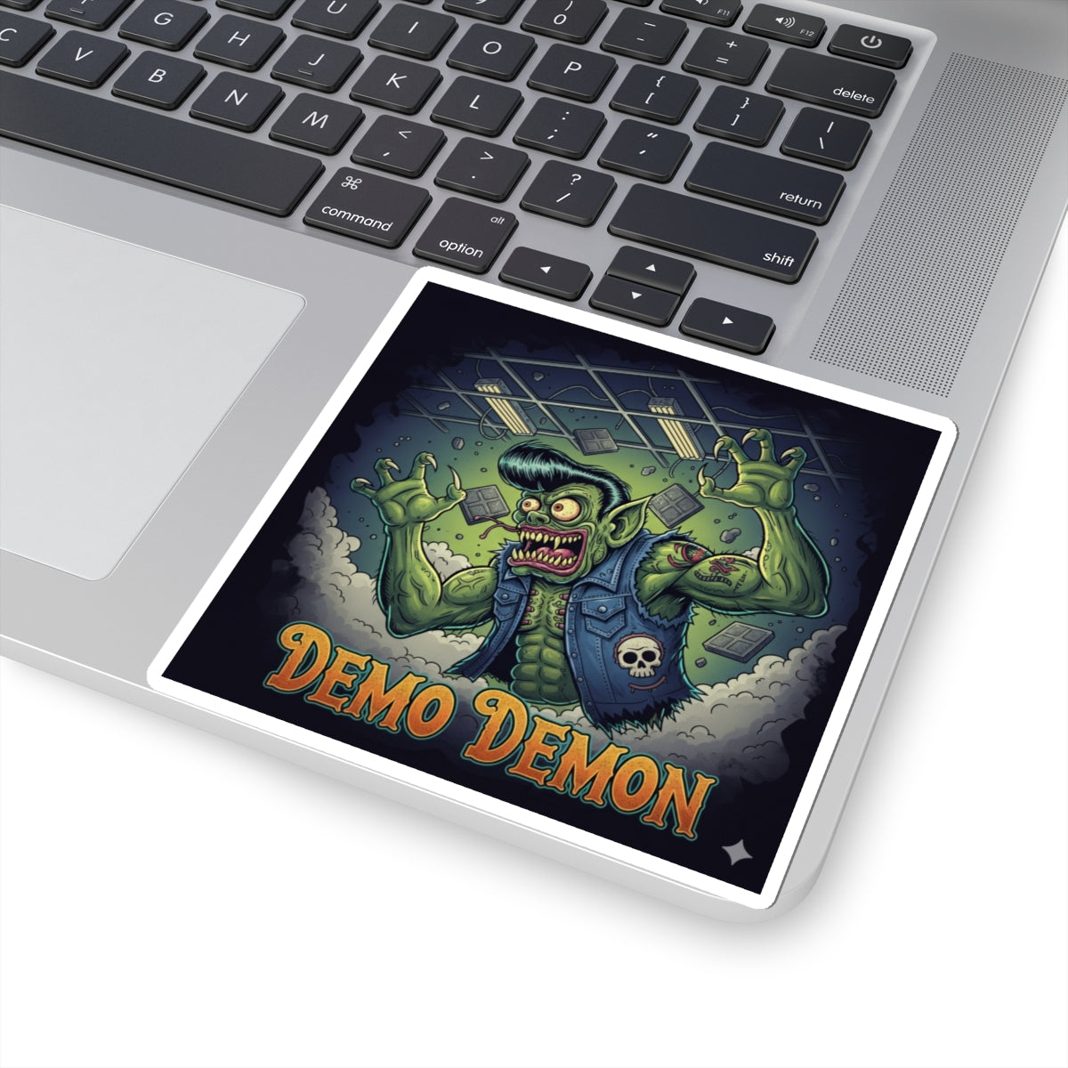 “Demo Demon” kiss-cut sticker. Rockabilly. Rat Fink design