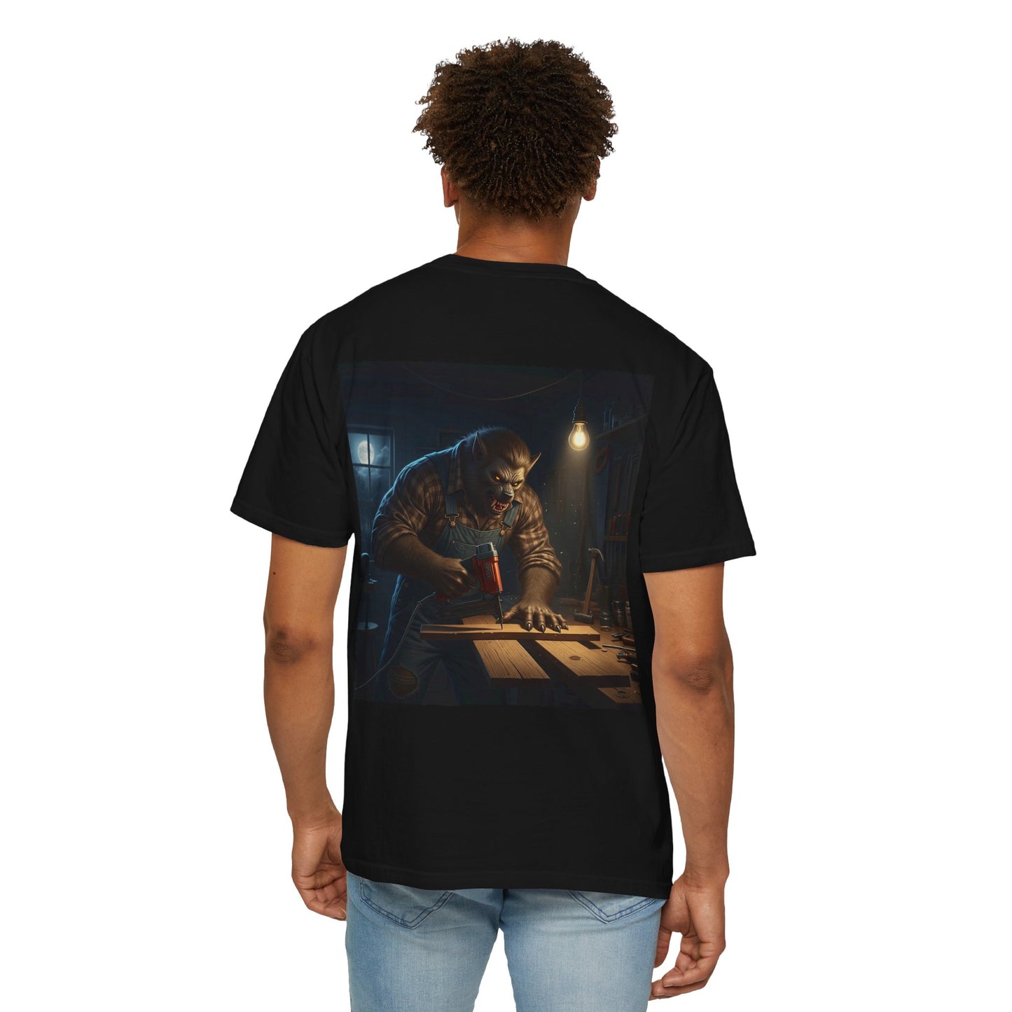 Big werewolf carpenter with a nail gun. Pissed at his work. Horror inspired - Shirt