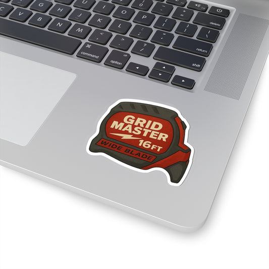 “Grid Master” red measuring tape kiss-cut sticker