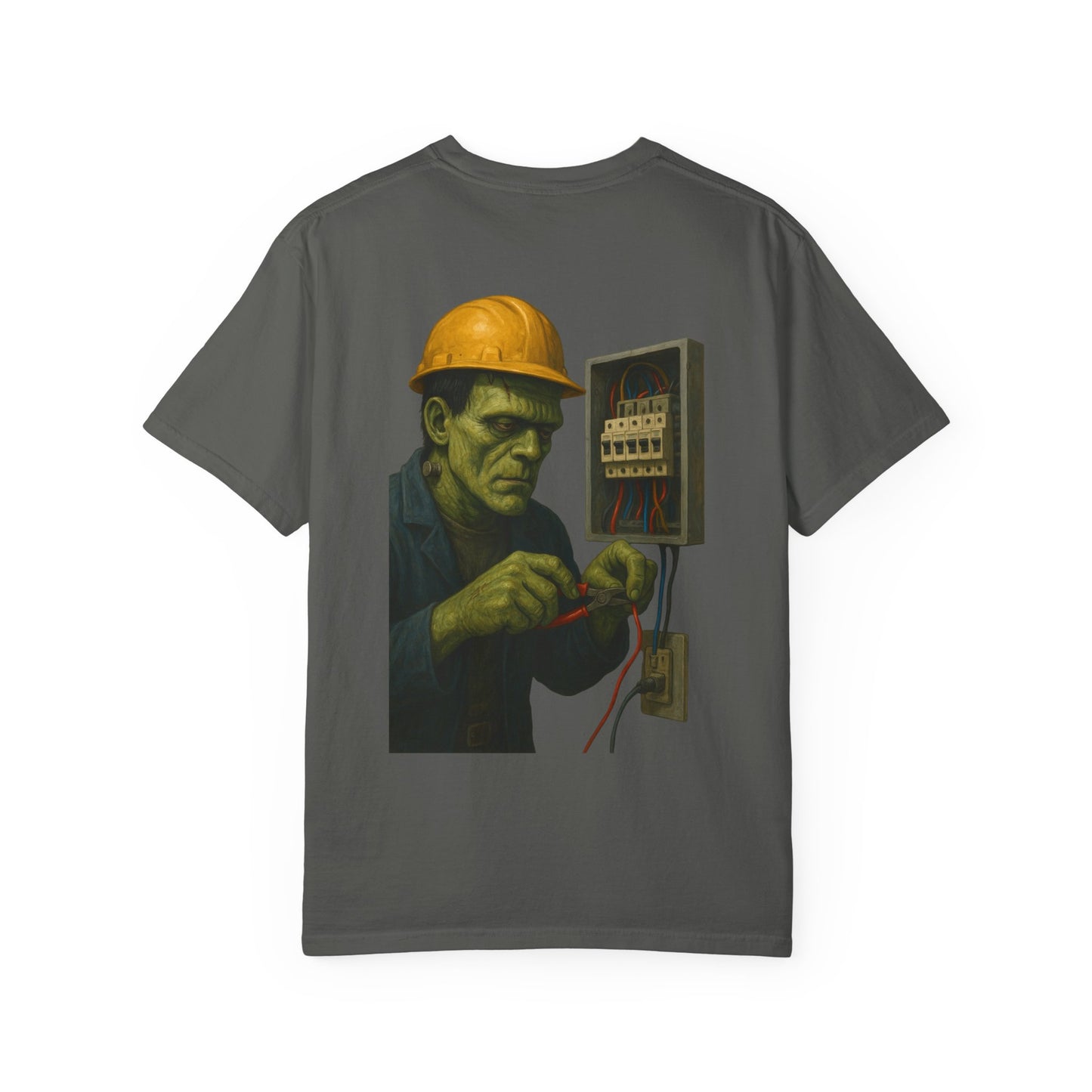 Frankenstein the electrician is busy at work. - shirt