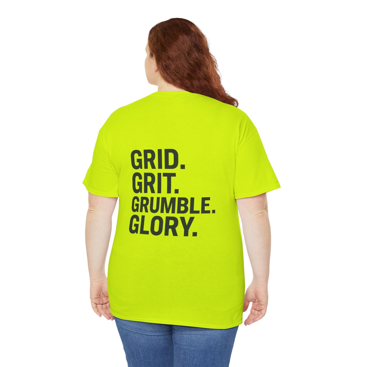 “Grid. Grit. Grumble. Glory.” Safety Colors Tee