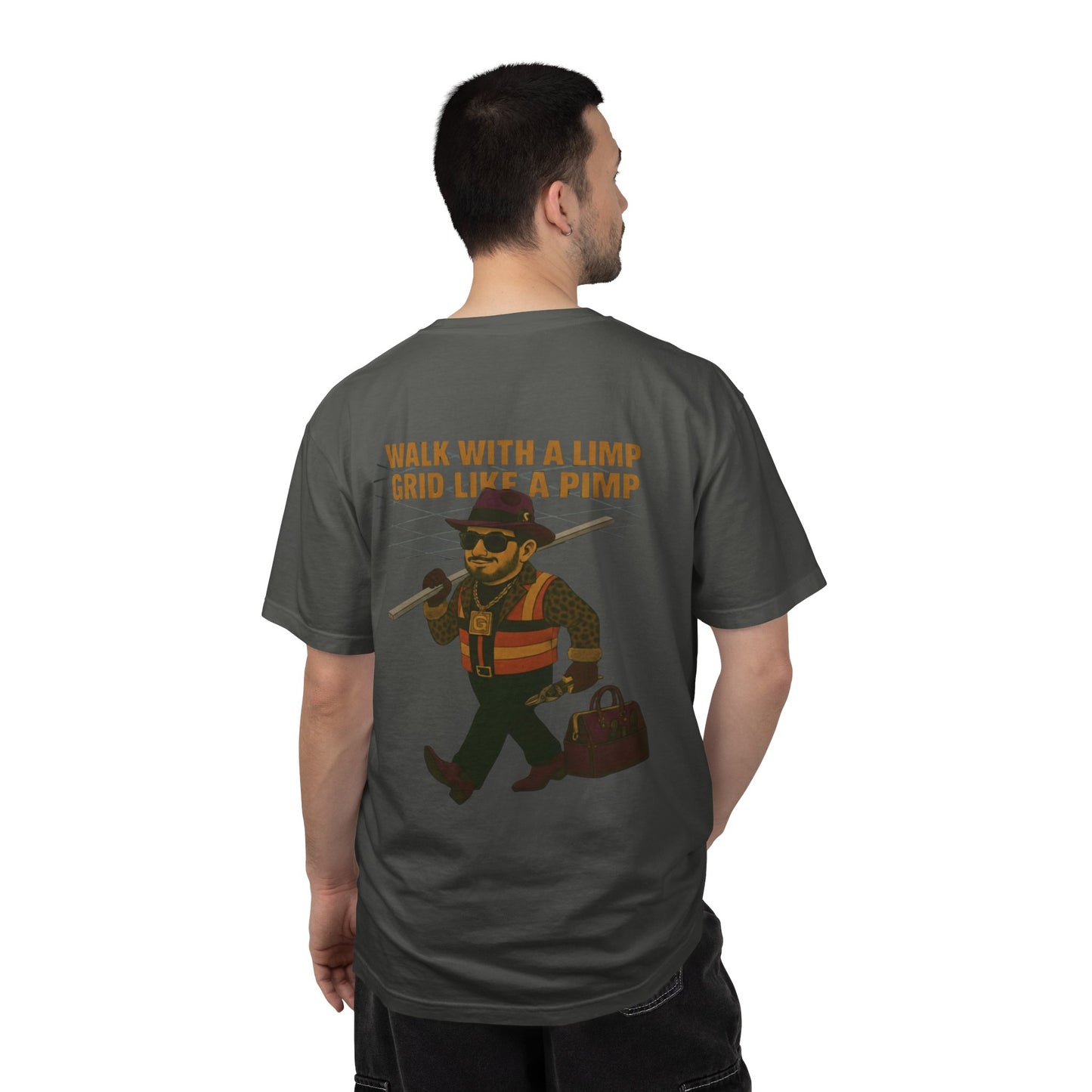 "Walk with a limp, Grid like a Pimp" shirt ( shout out to Grid Kidz )